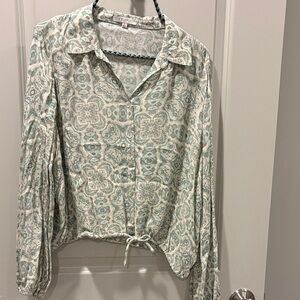 Z Supply Patterned Blouse - Green and Cream Soft Size Small